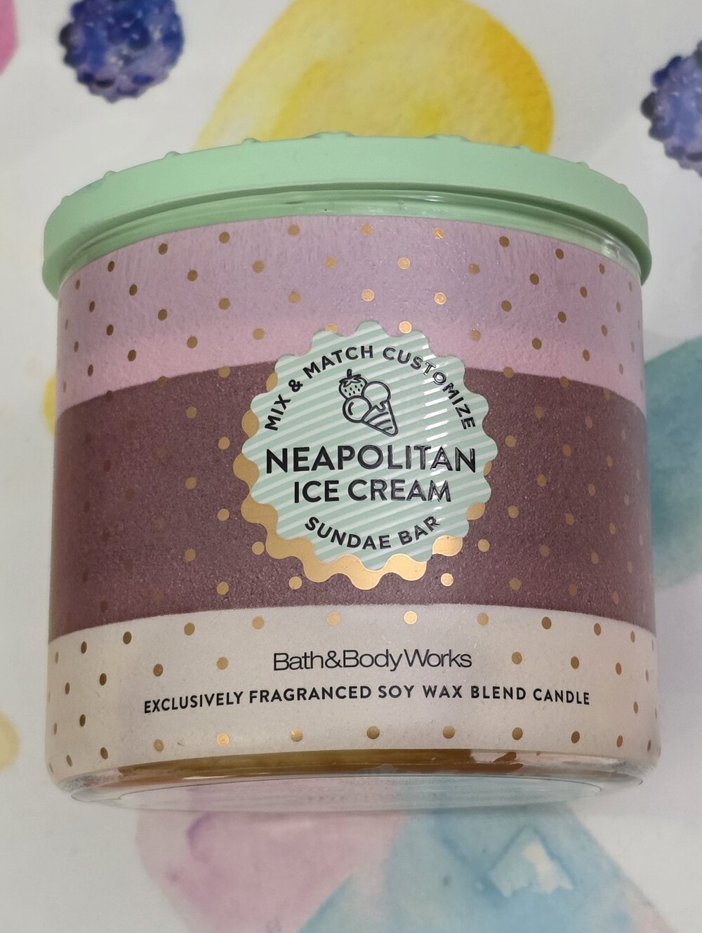 Bath & Body Works Neapolitan Ice Cream Candle - Mint Green Lid NEW RARE